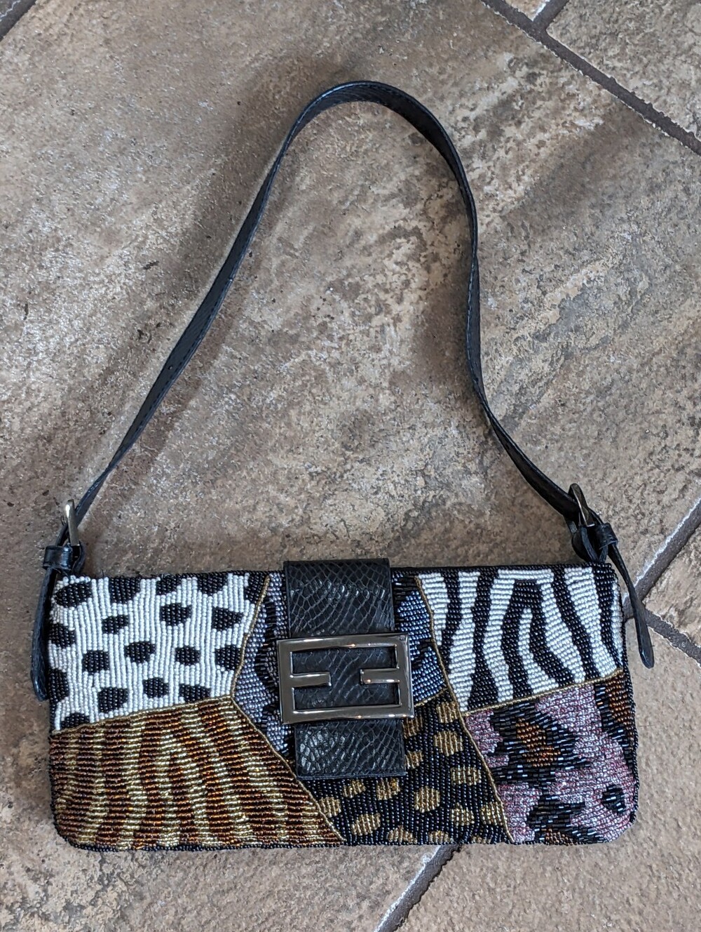 Beaded Y2K Baddie Evening Stunning Faux Leather Chic Animal Print Shoulder Bag